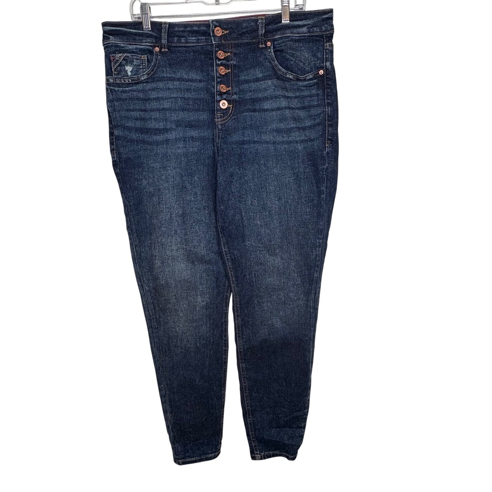 Edgely Maurices High Rise Button Fly Skinny Jeans Dark Wash Sandblast 16R